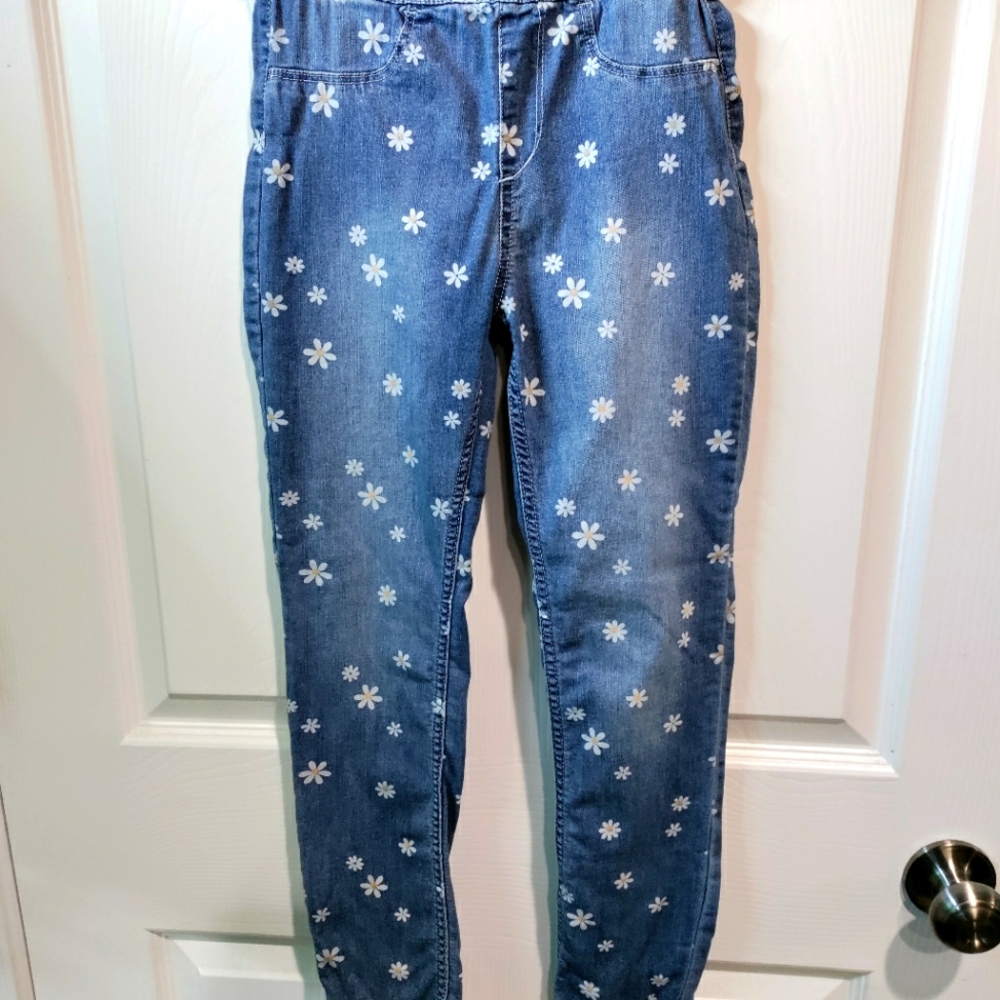 H&M girl's daisy light wash denim jeggings size 9-10